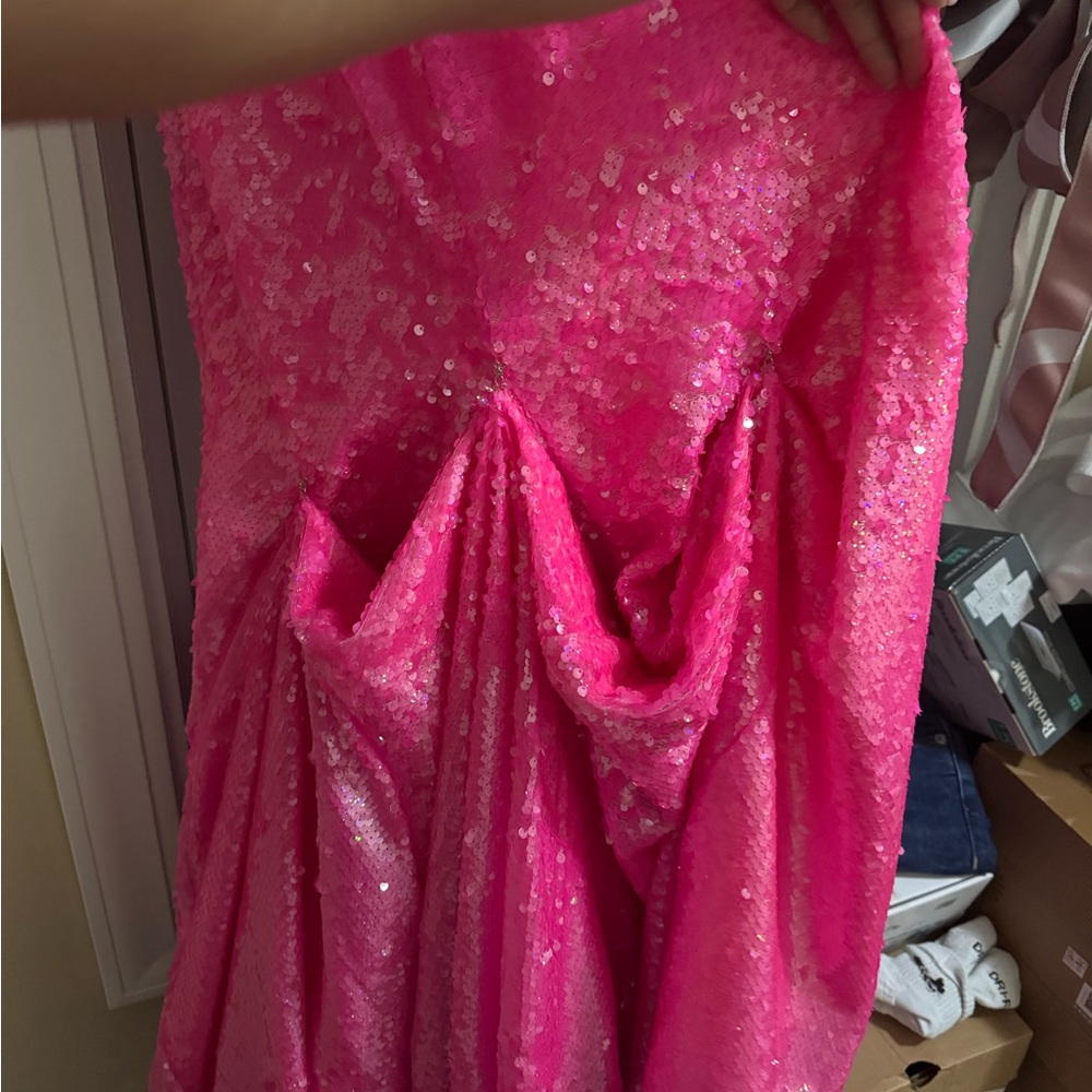 2 Cute Pink Embellished Slit Prom Gown - Picture 6 of 10